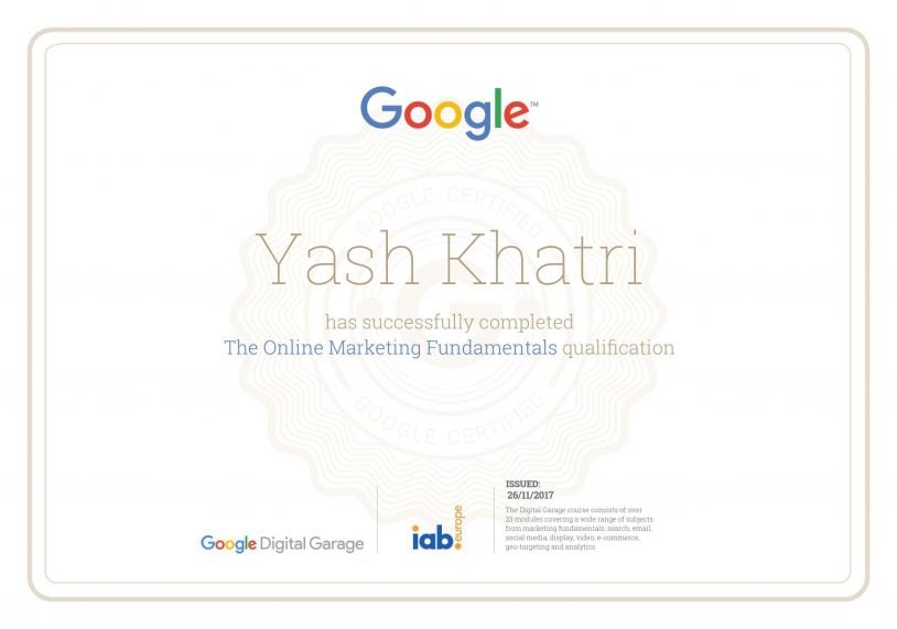 Online Marketing Fundamentals - Yash Khatri